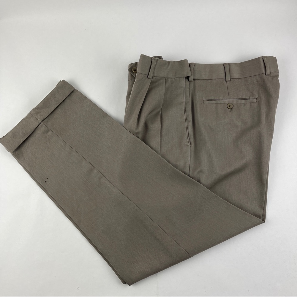 Woomark Dress Pants Mens 38 Khaki Pleated Cuff Ankle Hidden Extension